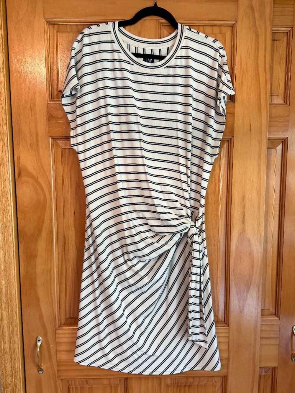 Gap Black and Ivory Striped Side Tie Dress
